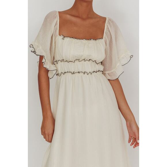 INDIKAH Cream Kathlene Flutter Sleeves Maxi Prairie Boho Dress $110 PLUS XXL NWT - Picture 3 of 16